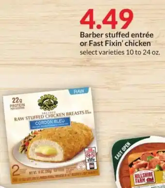 Hy-Vee Barber stuffed entrée or Fast Fixin' chicken offer