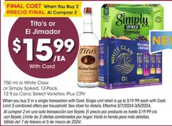 Ralphs Tito's or El Jimador offer
