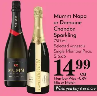 Pavilions Mumm Napa or Domaine Chandon Sparkling offer
