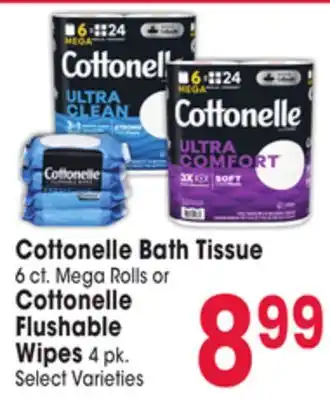 Jewel-Osco Cottonelle Bath Tissue 6 ct. Mega Rolls or Cottonelle Flushable Wipes 4 pk offer