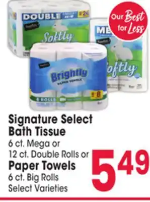 Jewel-Osco Signature Select Bath Tissue 6 ct. Mega or 12 ct. Double Rolls or Paper Towels 6 ct. Big Rolls offer
