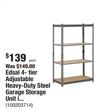 The Home Depot Edsal 4- tier Adjustable Heavy-Duty Steel Garage Storage Unit in Gray (36 in. W x 60 in. H x 18 in. D) offer