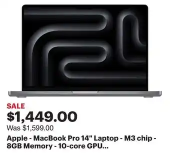 Best Buy Apple - MacBook Pro 14 Laptop - M3 chip - 8GB Memory - 10-core GPU - 512GB SSD (Latest Model) - Space Gray offer