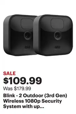 Best Buy Blink - 2 Outdoor (3rd Gen) Wireless 1080p Security System with up to two-year battery life - Black offer