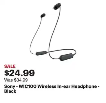 Best Buy Sony - WIC100 Wireless In-ear Headphone - Black offer