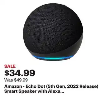 Best Buy Amazon - Echo Dot (5th Gen, 2022 Release) Smart Speaker with Alexa - Charcoal offer