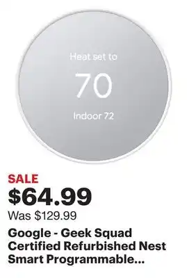 Best Buy Google - Geek Squad Certified Refurbished Nest Smart Programmable Wi-Fi Thermostat - Snow offer