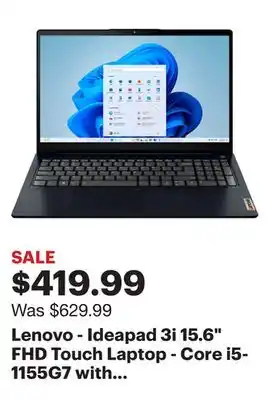 Best Buy Lenovo - Ideapad 3i 15.6 FHD Touch Laptop - Core i5-1155G7 with 8GB Memory - 512GB SSD - Abyss Blue offer