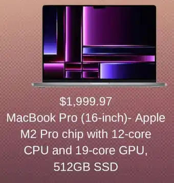 Costco MacBook Pro (16-inch)- Apple M2 Pro chip with 12-core CPU and 19-core GPU, 512GB SSD offer