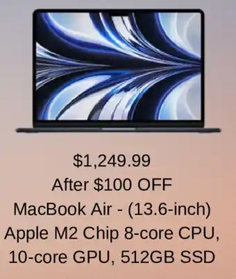Costco MacBook Air - (13.6-inch) Apple M2 Chip 8-core CPU, 10-core GPU, 512GB SSD offer