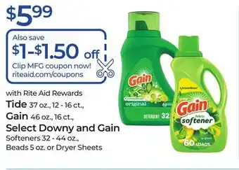 Rite Aid Tide, Gain Select Downy and Gain offer