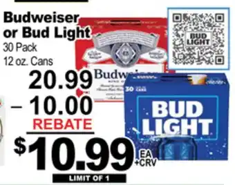 Superior Grocers Budweiser or Bud Light 30 Pack offer