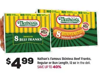 Grocery Outlet Nathan's Famous Skinless Beef Franks, Regular or Bun Length offer