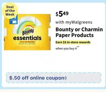 Walgreens Bounty or Charmin Paper Products offer