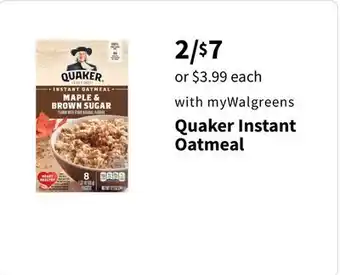 Walgreens Quaker Instant Oatmeal offer