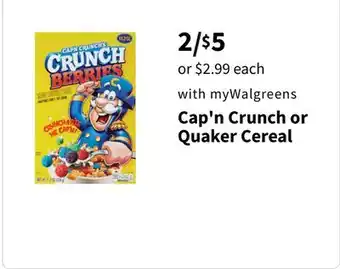 Walgreens Cap'n Crunch or Quaker Cereal offer