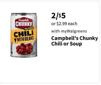 Walgreens Campbell's Chunky Chili or Soup offer