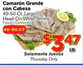 El Super Fresh 40-50 Ct. Large Head-On White Shrimp offer