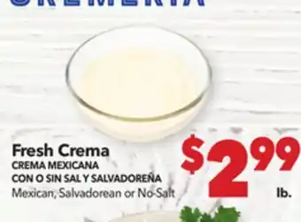 Vallarta Supermarkets Fresh Crema CREMA MEXICANA CON O SIN SAL Y SALVADOREÑA offer