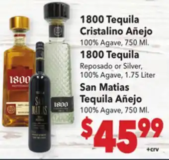 Vallarta Supermarkets 1800 Tequila Cristalino Añejo offer