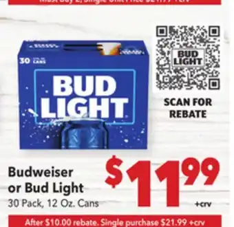 Vallarta Supermarkets Budweiser or Bud Light offer