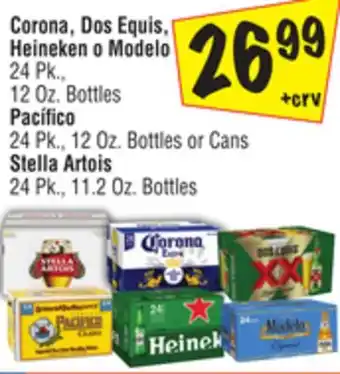 El Super Corona, Dos Equis, Heineken o Modelo 24 Pk., 12 Oz. Bottles Pacífico 24 Pk., 12 Oz. Bottles or Cans Stella Artois 24 Pk., 11. offer