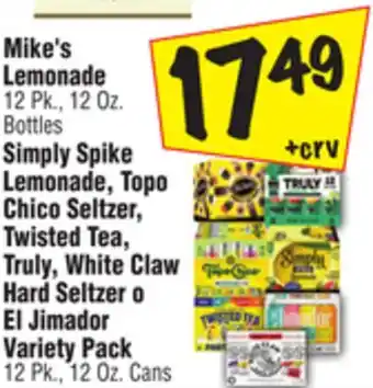 El Super Mike's Lemonade 12 Pk., 12 Oz. Bottles Simply Spike Lemonade, Topo Chico Seltzer, Twisted Tea, Truly, White Claw Hard Seltzer offer