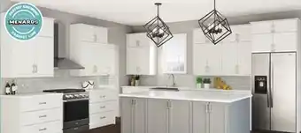 Menards KLËARVŪE Stöten and White Kitchen with Island - Cabinets Only offer