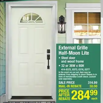Menards Mastercraft 32W x 80H Primed Steel External Grille Half-Moon Lite Exterior Door System - Right Inswing offer