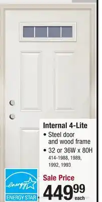 Menards Mastercraft Embossed 32W x 80H Primed Steel Internal 4-Lite Exterior Door System - Right Inswing offer