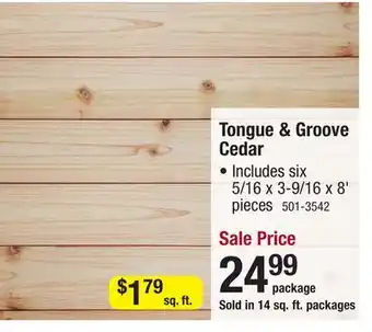 Menards 5/16 x 3-9/16 x 8' Cedar Tongue & Groove Wall Plank (14 sq. ft/pkg) offer