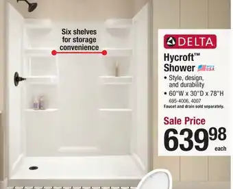 Menards Delta Hycroft ProCrylic 60W x 30D x 78H White Shower with Left Drain (4-Piece) offer