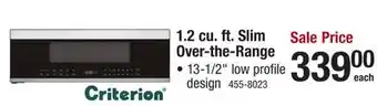 Menards Criterion 1.2 cu.ft. Stainless Steel Over-the-Range Microwave offer