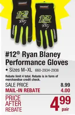 Menards Menards #12 Ryan Blaney Medium Performance Work Gloves offer