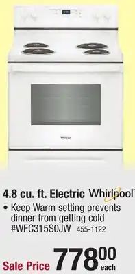 Menards Whirlpool 30 4.8 cu.ft. White Electric Range (Coil Top) offer