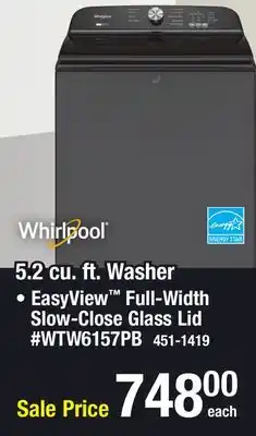 Menards Whirlpool 5.2 cu.ft. Volcano Black Top-Load Washer with 2-in-1 Removable Agitator offer