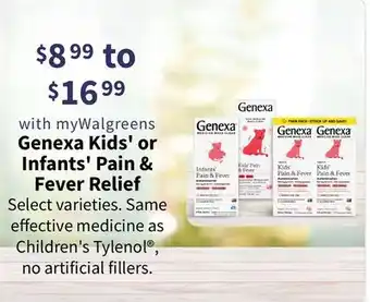 Walgreens Genexa Kids' or lnfants' Pain & Fever Relief offer