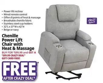 Ocean State Job Lot Chenille Power Lift Chair with Heat & Massage offer