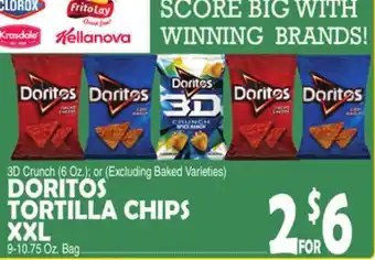 Bravo Supermarkets DORITOS TORTILLA CHIPS XXL 9-10.75 Oz. Bag offer
