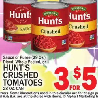 C Town HUNT'S CRUSHED TOMATOES 28 OZ. CAN offer