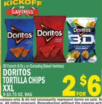 C Town DORITOS TORTILLA CHIPS XXL 9-10.75 OZ. BAG offer