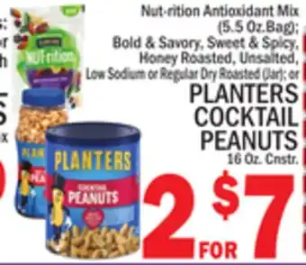 C Town PLANTERS COCKTAIL PEANUTS 16 Oz. Cnstr offer