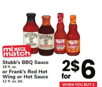 ACME Stubb's BBQ Sauce 18 fl. oz. or Frank's Red Hot Wing or Hot Sauce 12 fl. oz. btl offer