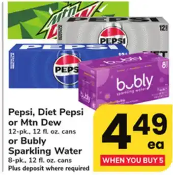 ACME Pepsi, Diet Pepsi or Mtn Dew 12-pk., 12 fl. oz. cans or Bubly Sparkling Water 8-pk., 12 fl. oz. cans offer