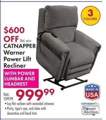Boscov's CATNAPPER Warner Power Lift Recliner POWER offer