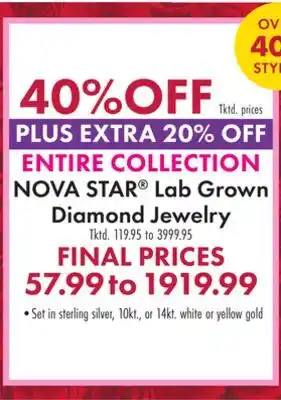 Boscov's NOVA STAR Lab Grown Diamond Jewelry offer