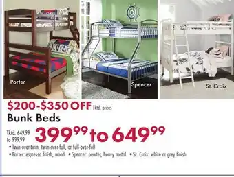 Boscov's Bunk Beds offer