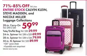 Boscov's CALVIN KLEIN, STEVE MADDEN, and NICOLE MILLER Luggage Collections offer
