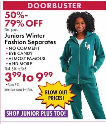 Boscov's Juniors Winter Fashion Separates offer