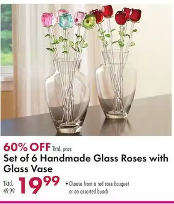 Boscov's Set of 6 Handmade Glass Roses with Glass Vase offer